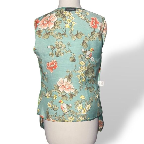 Majorelle Blouse Top Women Size S Green Floral Bird Print Long Sleeve Open Front - Picture 6 of 14